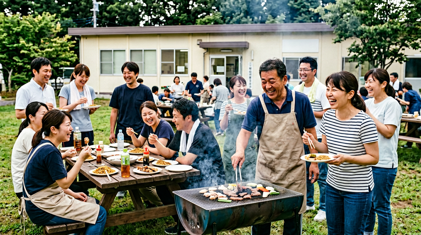 みんなで楽しくBBQをしている交流イベントの様子