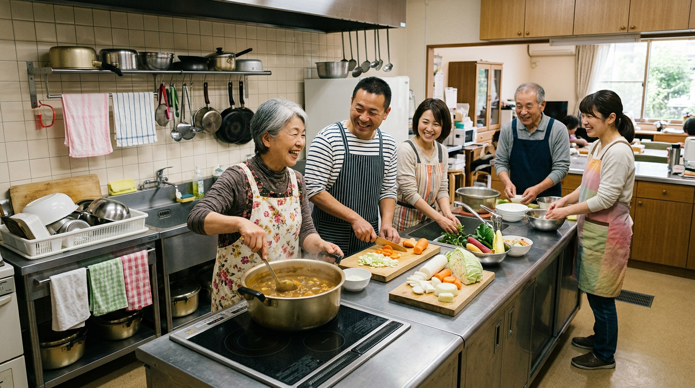 調理実習 – スタッフと利用者が一緒に食事を準備する様子