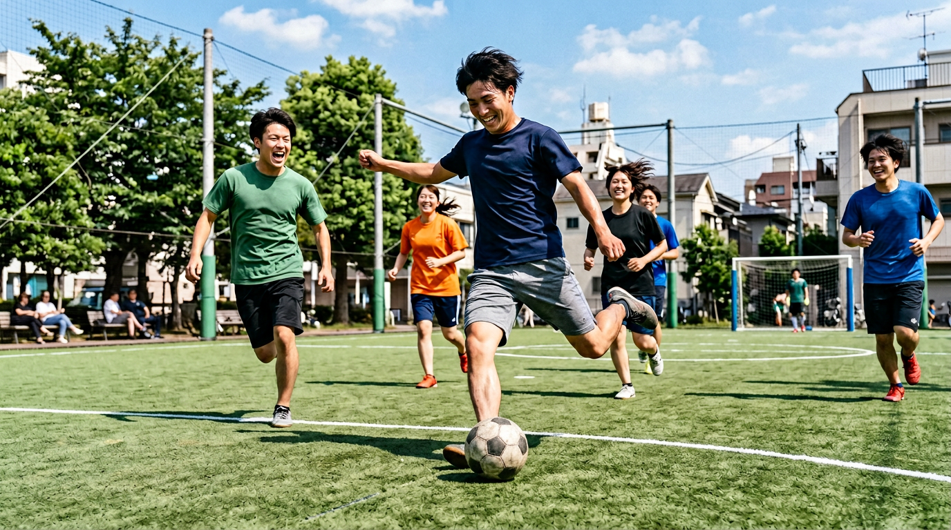 福祉×スポーツ – 利用者が一緒にサッカーを楽しむ様子